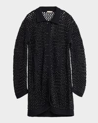 Embellished Open Knit Cardigan Coat