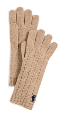 Polo Ralph Lauren Wool Cashmere Classic Cable Gloves Camel One Size