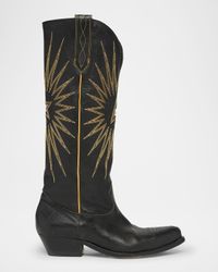 Wish Star Embroidered Leather Western Boots