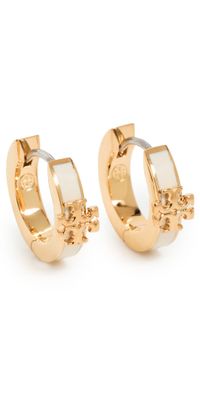 Tory Burch Icon Enamel Huggie Earrings Tory Gold/New Ivory One Size
