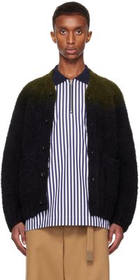 sacai Green & Black Gradation Dye Knit Cardigan