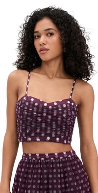 Cinq à Sept Camille Polka Dot Selly Top Deep Plum/Limestone XXS