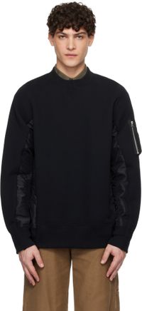 sacai Pull molletonné noir en jersey et en sergé de nylon