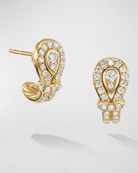 Thoroughbred Loop Huggie Hoop Earrings with Diamonds in 18K Gold, 4mm, 0.6"