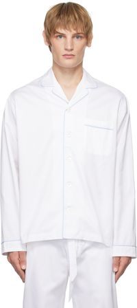Tekla White Sateen Long-Sleeved Pyjama Shirt