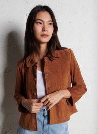 Ba&sh - Veste courte en cuir velours - Taille 4 - Marron