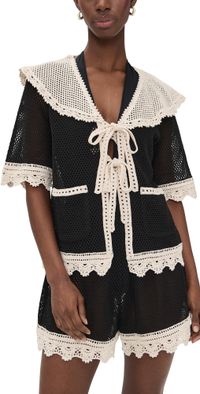 Sea Kendall Crochet Tie Front Top Black XXS