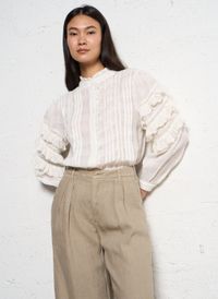 Maison Hotel - Blouse dentelle à volants - Taille L - Blanc