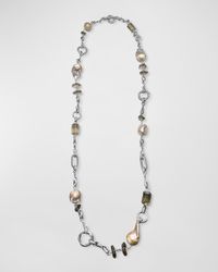 Smoky Quartz and Baroque Pearl Necklace in Sterling Silver