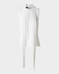 Neck-Tie Stonewash Twisted Linen-Blend Sleeveless Blouse