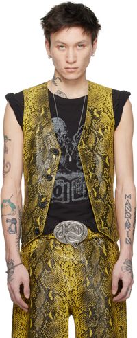 LU'U DAN Black & Yellow 'Year of the Snake' Embossed Leather Vest