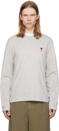 AMI Paris Gray Cotton Ami de Coeur Long Sleeves T-shirt