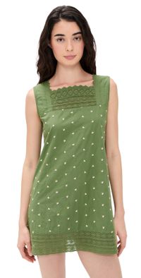La Maregold Daisy Dress Solid Green w/ Pink Floral M
