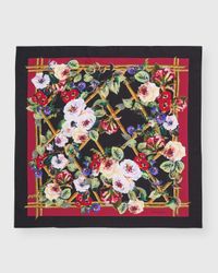 Floral Lattice Silk Twill Square Scarf