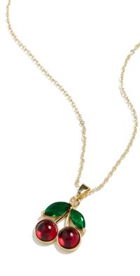 By Adina Eden Green and Red Stone Cherry Pendant Necklace Gold One Size