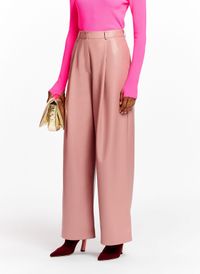 Essentiel Antwerp - Pantalon large taille haute aspect cuir - Taille S - Rose