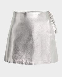 Danielle Metallic Vegan Leather Wrap Mini Skirt