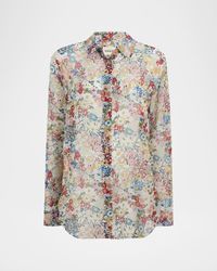 Goya Floral Silk Chiffon Button-Down Top