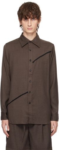 The World Is Your Oyster Brown Button Shirt