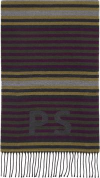 PS by Paul Smith Khaki & Purple Jersey Stripe Scarf