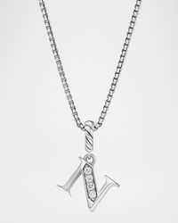 Pave Initial Pendant Necklace with Diamonds in Silver, 17mm
