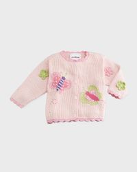 Butterflies Cotton Button-Front Sweater, Pink, Size 6-24 Months