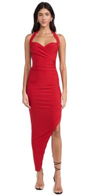 Norma Kamali Cayla Side Drape Gown Tiger Red S
