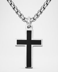 Men's Exotic Stone Cross Pendant with Gemstone in Silver, 26mm