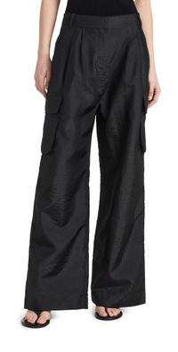 Tibi Crispy Nylon Pleated Cargo Pant Black 4