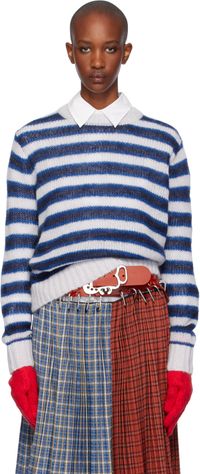 Charles Jeffrey LOVERBOY Pull bleu et blanc en mohair à gants