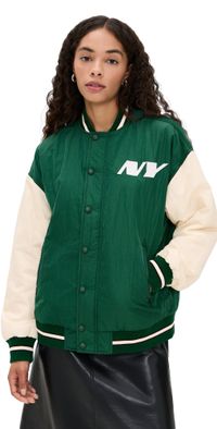 Terez Jets Colorblock Bomber Jacket Jets Green/Sugar Swizzle M
