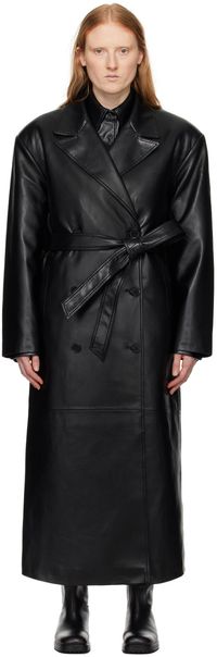 The Frankie Shop Black Tina Faux-Leather Trench Coat