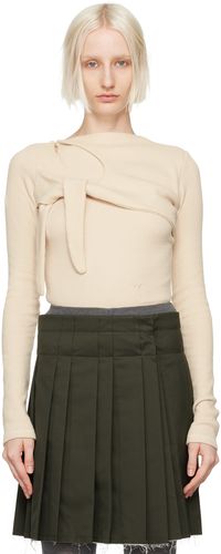OPEN YY T-shirt à manches longues beige en tricot gaufré à nœud
