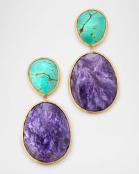 Lunaria 18K Yellow Gold Earrings with Turquoise and Charoite