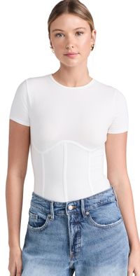 Fleur du Mal Cotton T-Shirt Thong Bodysuit Ivory XL