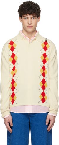 Marni Polo à manches longues blanc cassé à motif argyle en intarsia