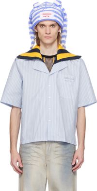 Charles Jeffrey LOVERBOY Blue & White Knit Collar Shirt