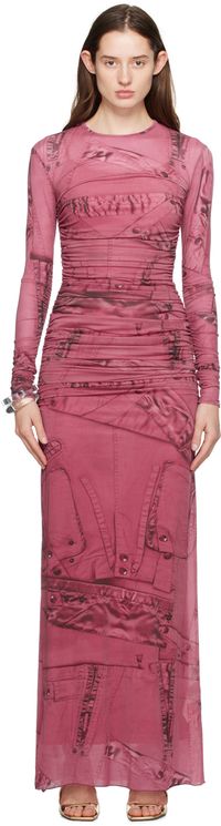 Blumarine Pink Crewneck Maxi Dress