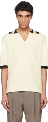 COMMAS Polo blanc cassé à col crocheté à la main