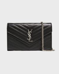 YSL Monogram Large Wallet on Chain in Grained Leather