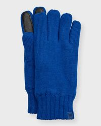 Men's Knit Gloves with Leather Palm Patch