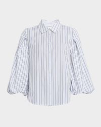 Marina Stripe Blouson-Sleeve Shirt