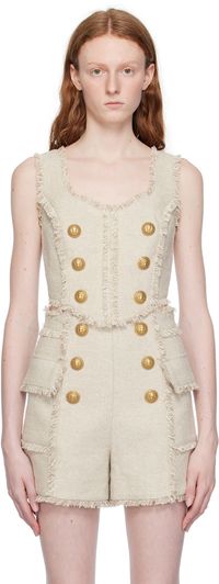 Balmain Débardeur beige à bords effilochés