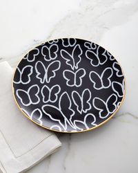 Butterfly Dinner Plate with Gold Rim - Black