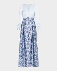 Zoe Satin Crepe & Floral-Print Mikado Gown