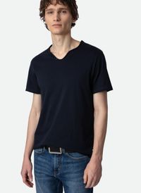 Zadig&voltaire - Tee-shirt col tunisien en coton - Taille 2XL - Bleu
