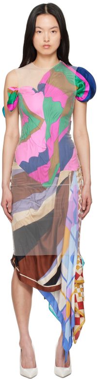 Marine Serre Multicolor Regenerated Silk Scarves Fitted Maxi Dress