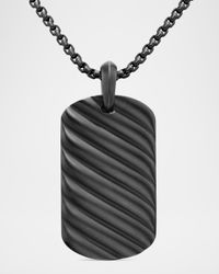 Men's Sculpted Cable Tag Pendant in Black Titanium, 42mm