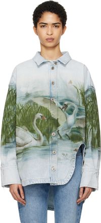 The Attico Blue Swan Print Denim Shirt