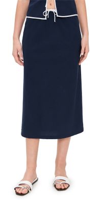 Onia Air Linen Midi Skirt Deep Navy/White M